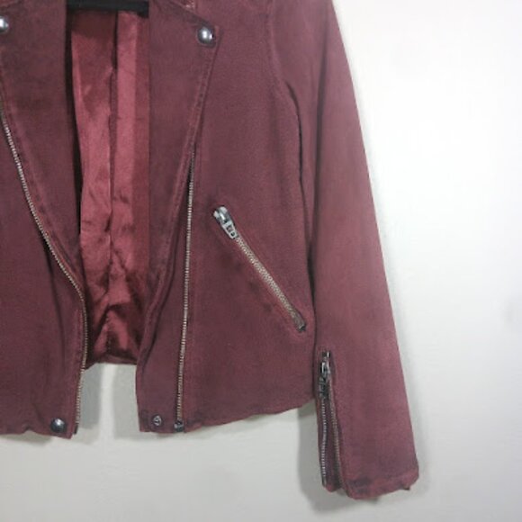 BLANK NYC | Leather Suede Moto Biker Jacket Asymmetric Bomber Red Maroon XS - Picture 4 of 13